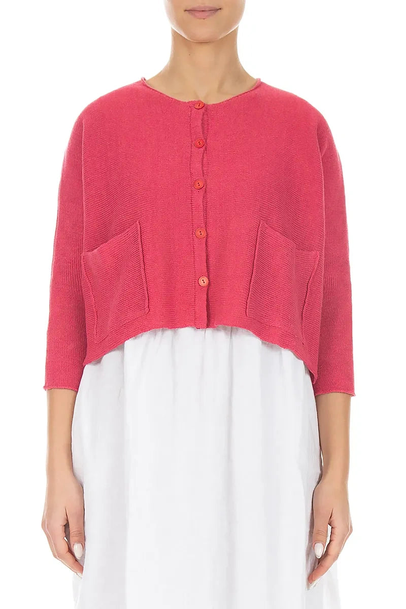 Two Pockets Raspberry Linen Cardigan