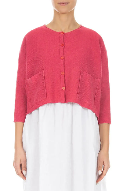 Two Pockets Raspberry Linen Cardigan