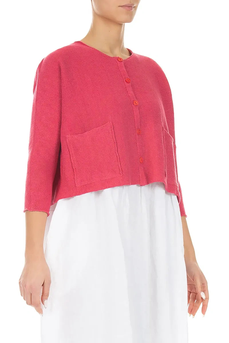 Two Pockets Raspberry Linen Cardigan