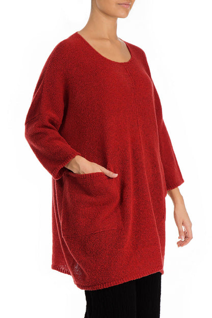 Two Pockets Red Wool Sweater