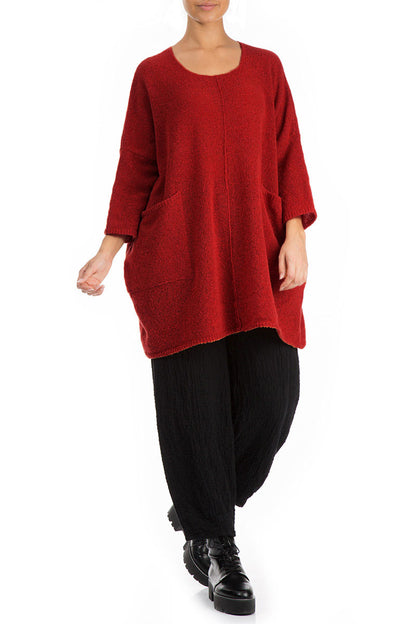 Two Pockets Red Wool Sweater