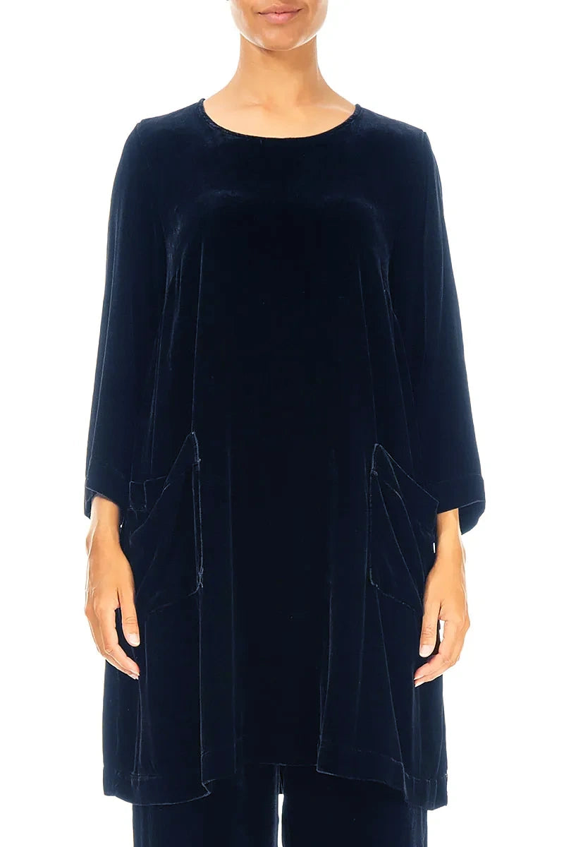 Two Pockets Royal Blue Silk Velvet Tunic 1