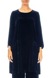 Two Pockets Royal Blue Silk Velvet Tunic 1