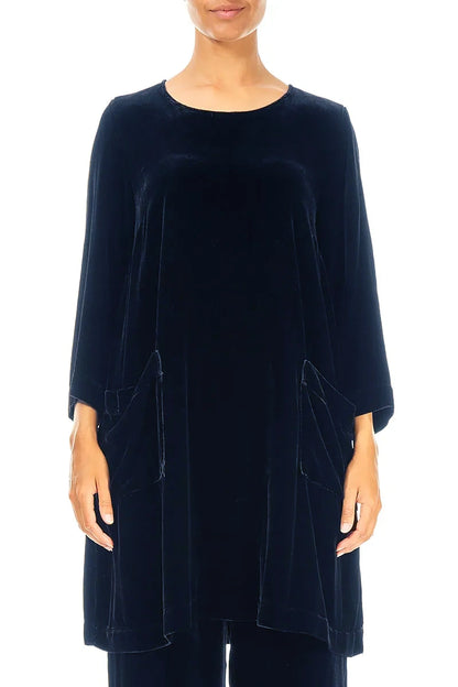 Two Pockets Royal Blue Silk Velvet Tunic 1