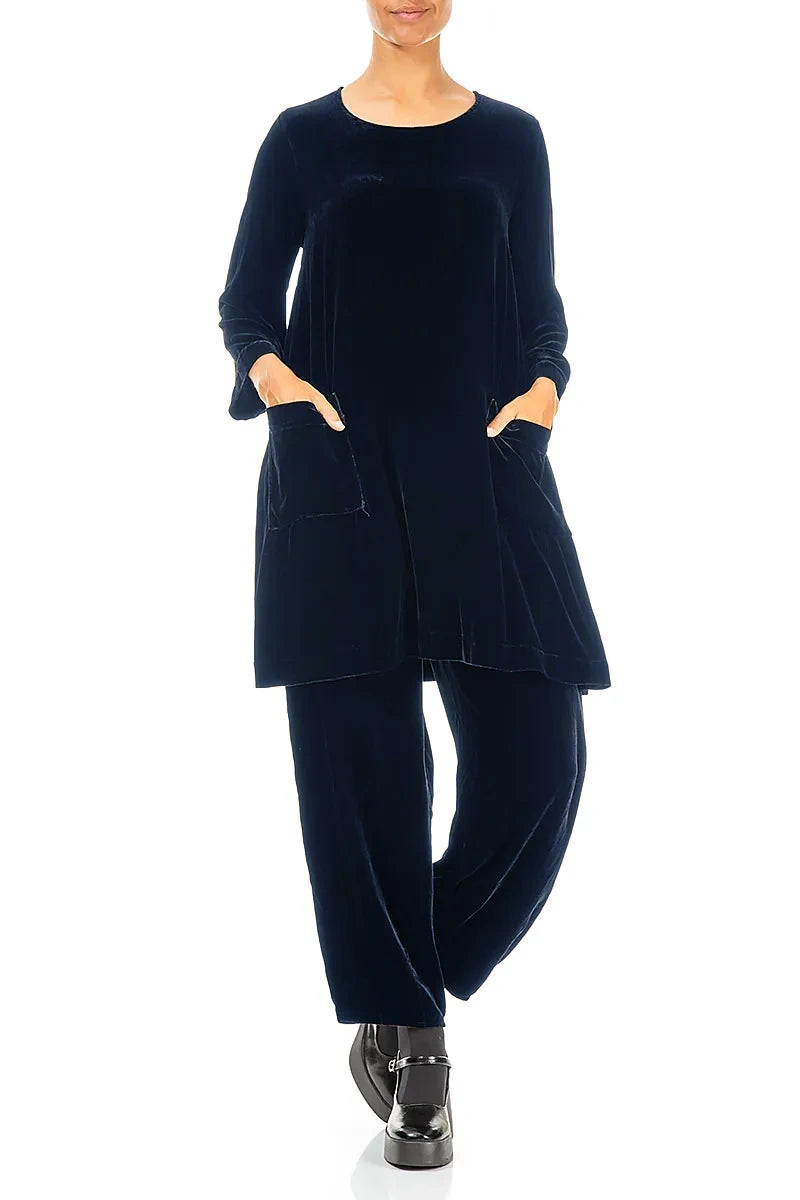 Two Pockets Royal Blue Silk Velvet Tunic 4