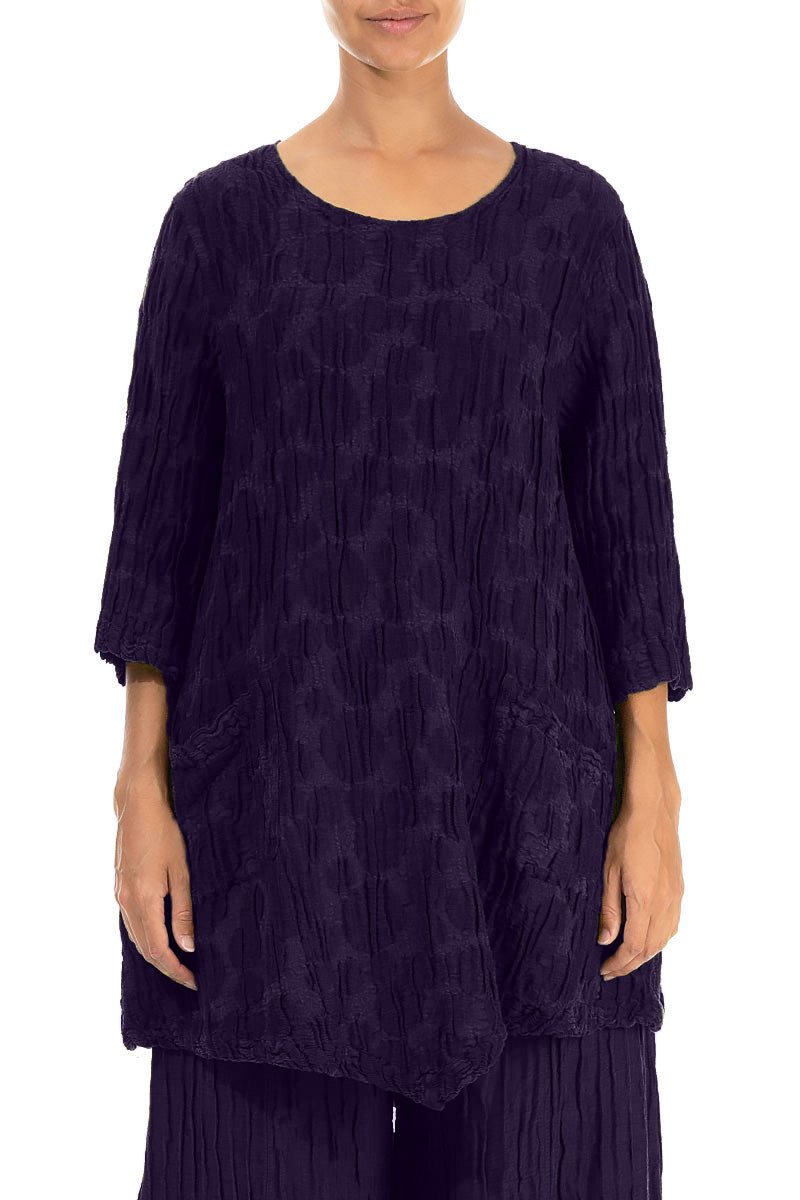 Two Pockets Royal Purple Circle Silk Linen Tunic 1