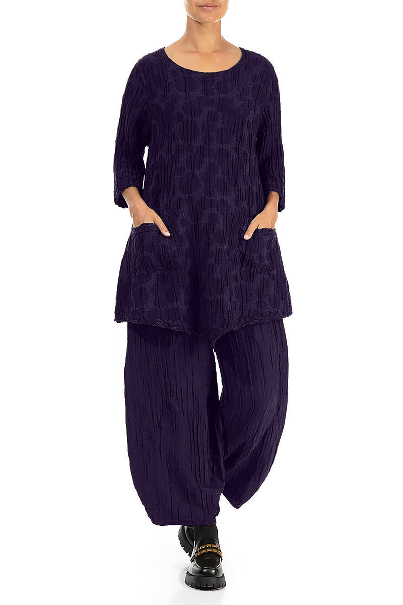 Two Pockets Royal Purple Circle Silk Linen Tunic 4
