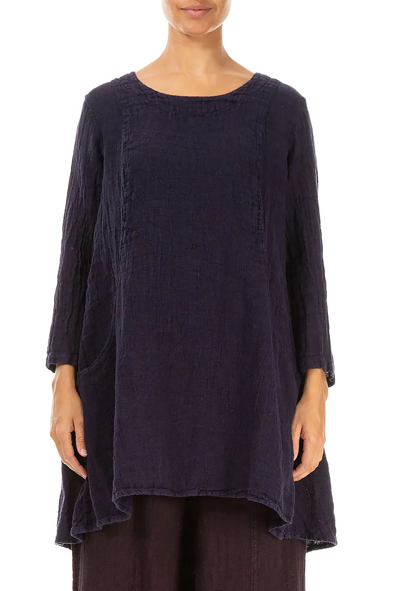 Two Pockets Royal Purple Mélange Linen Tunic 1