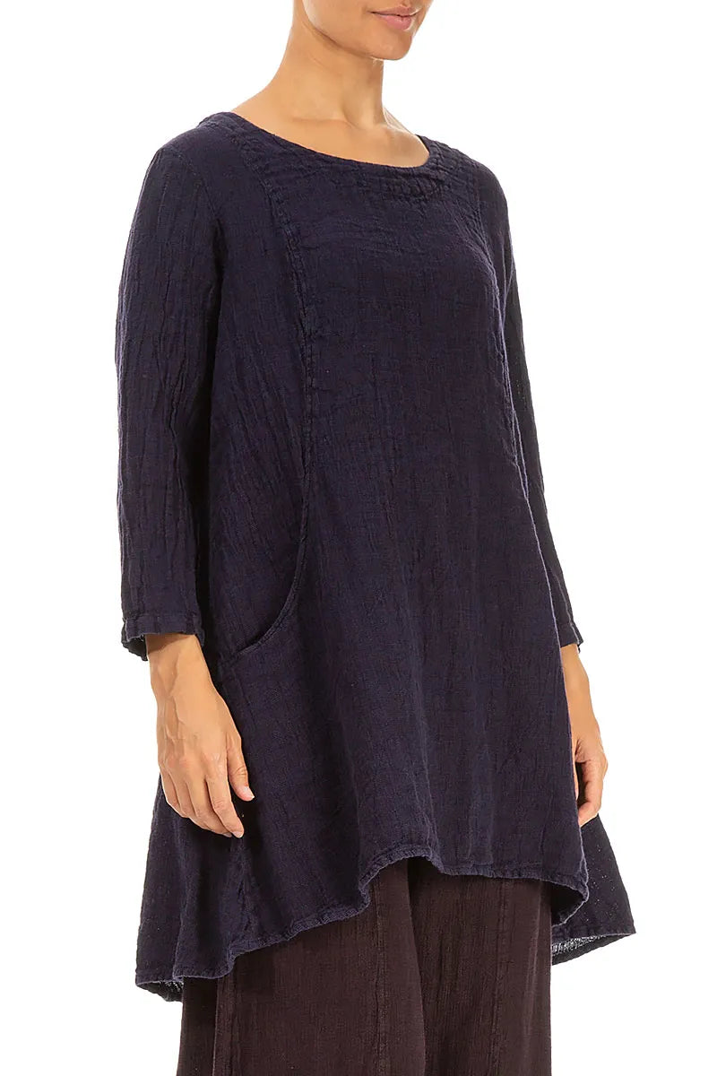 Two Pockets Royal Purple Mélange Linen Tunic 3