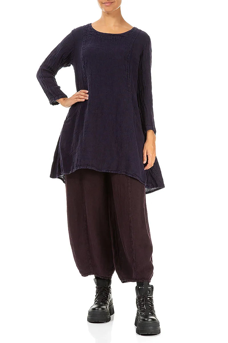 Two Pockets Royal Purple Mélange Linen Tunic 4