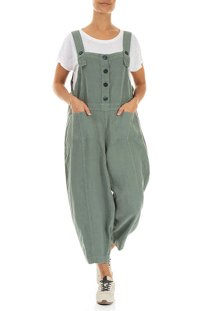 Two Pockets Sage Linen Jumpsuit