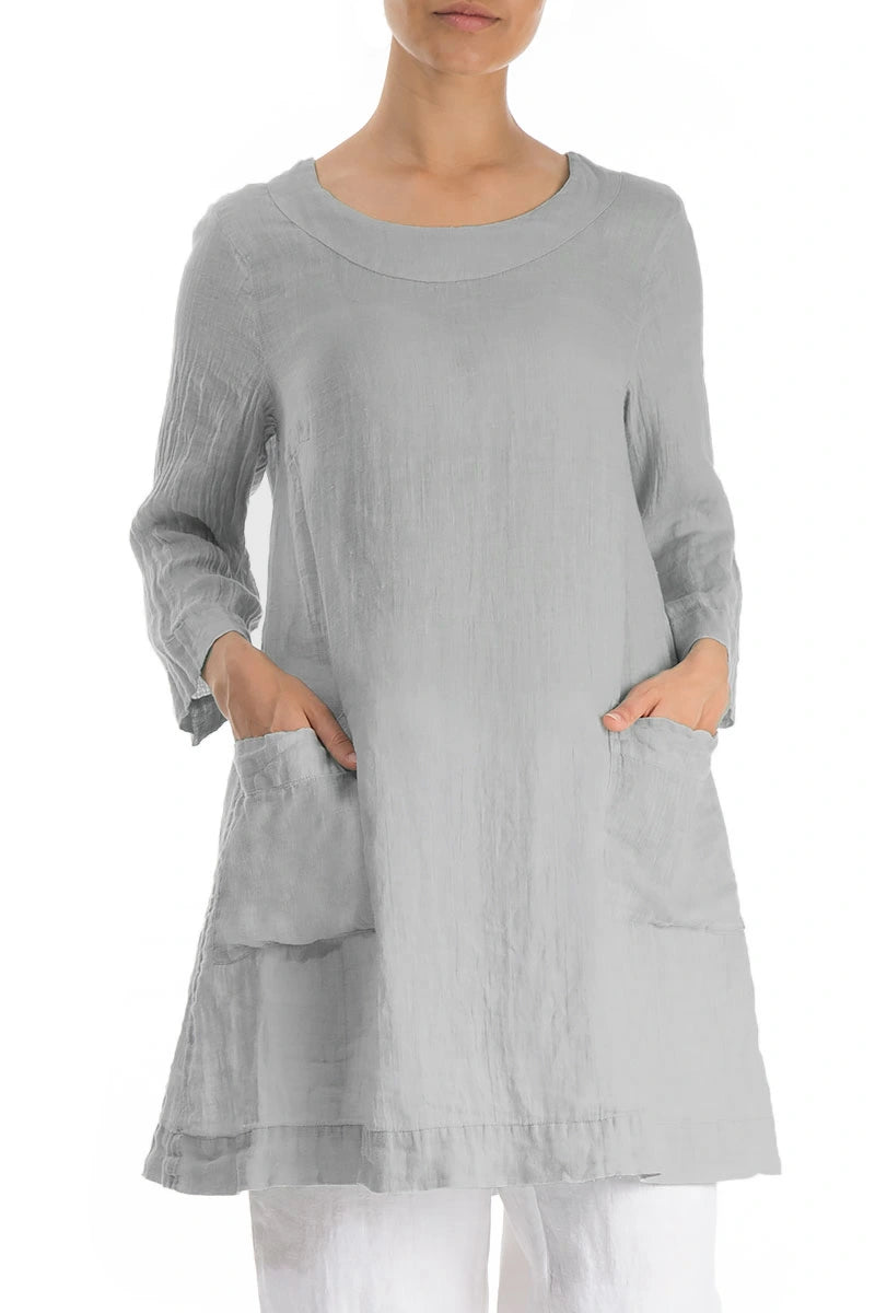 Two Pockets Silver Grey Gauze Linen Tunic 3