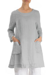 Two Pockets Silver Grey Gauze Linen Tunic 3