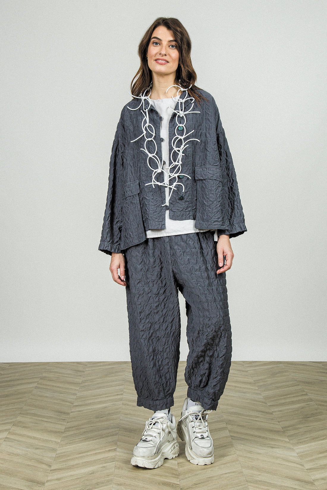 Two Pockets Slate Pleated Silk Bamboo Jacket 6