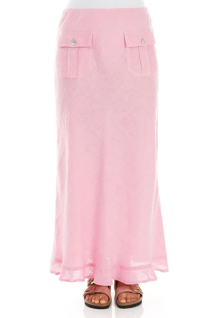 Mauvepinkfarbener Leinenrock mit zwei Taschen