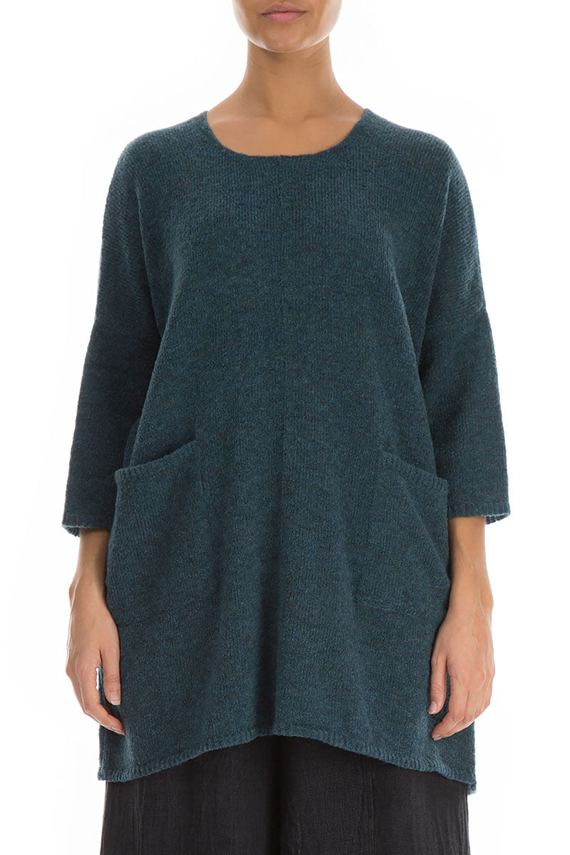 Two Pockets Teal Wool Sweater