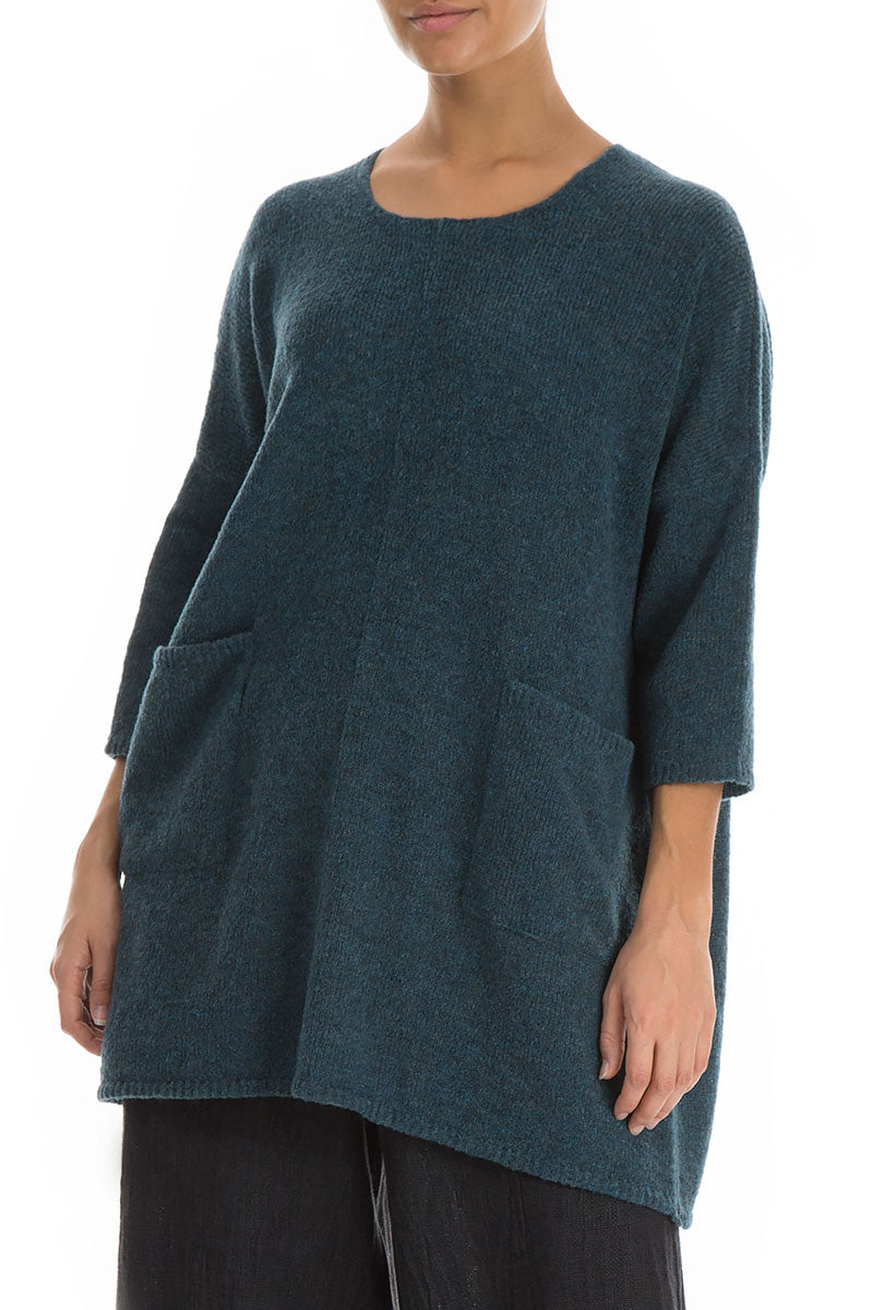 Two Pockets Teal Wool Sweater