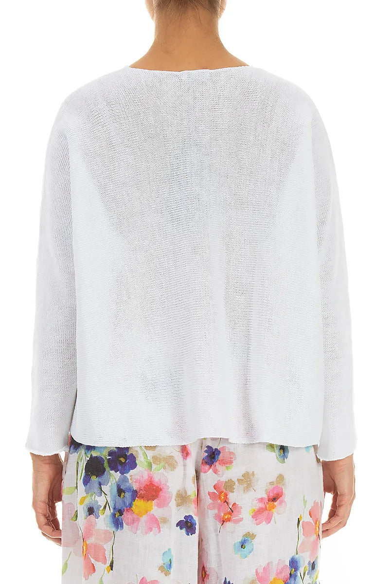 Two Pockets White Linen Cardigan