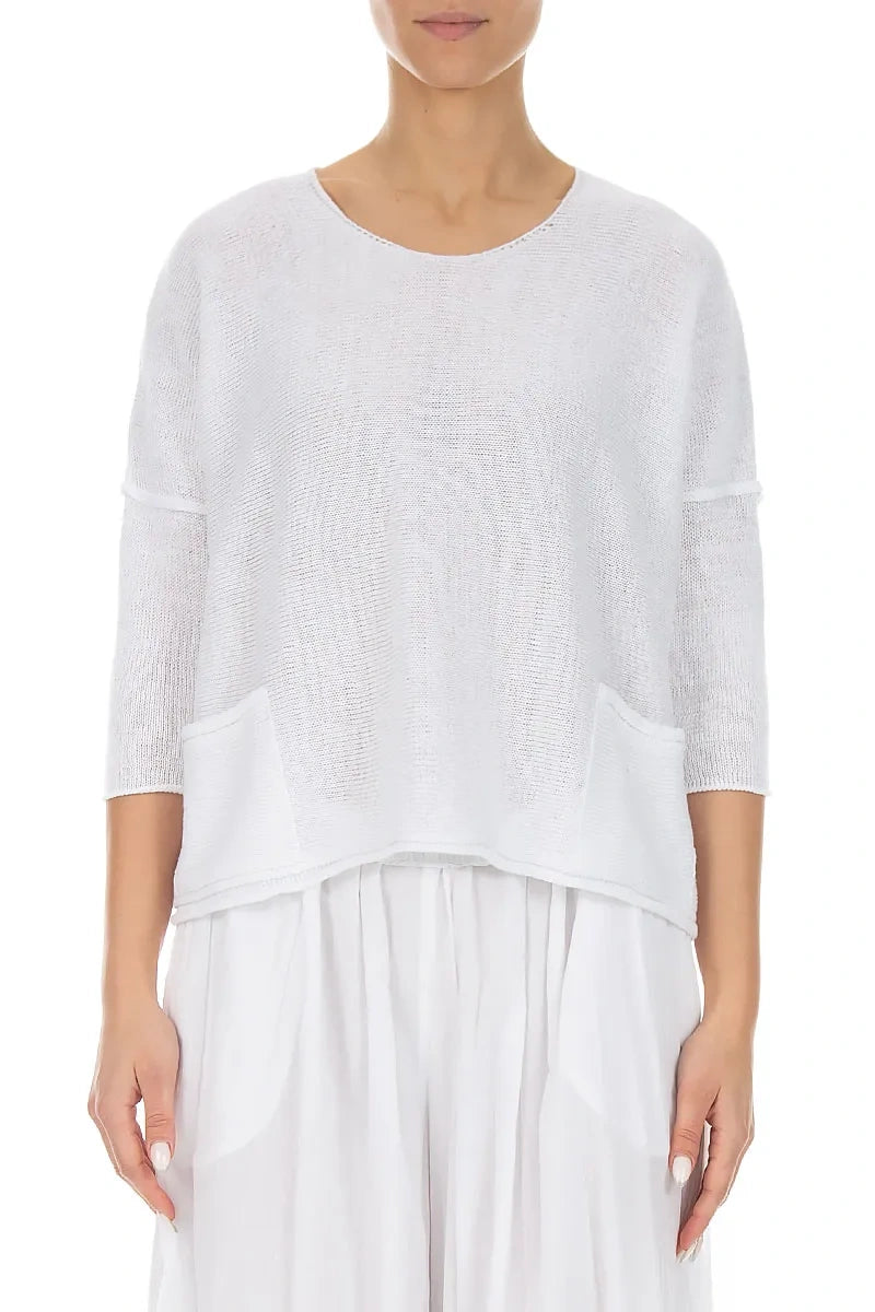 Two Pockets White Linen Jumper 1