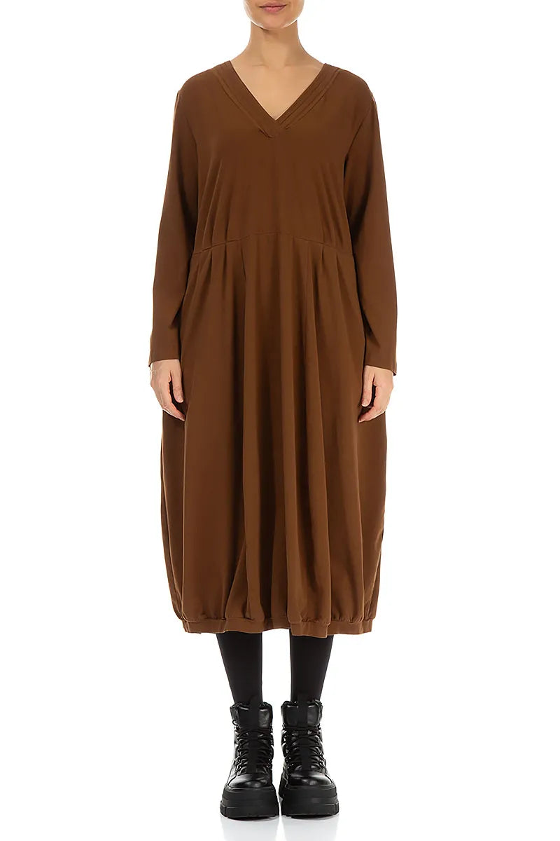 V-Neck Aged Copper Cotton Dress 1