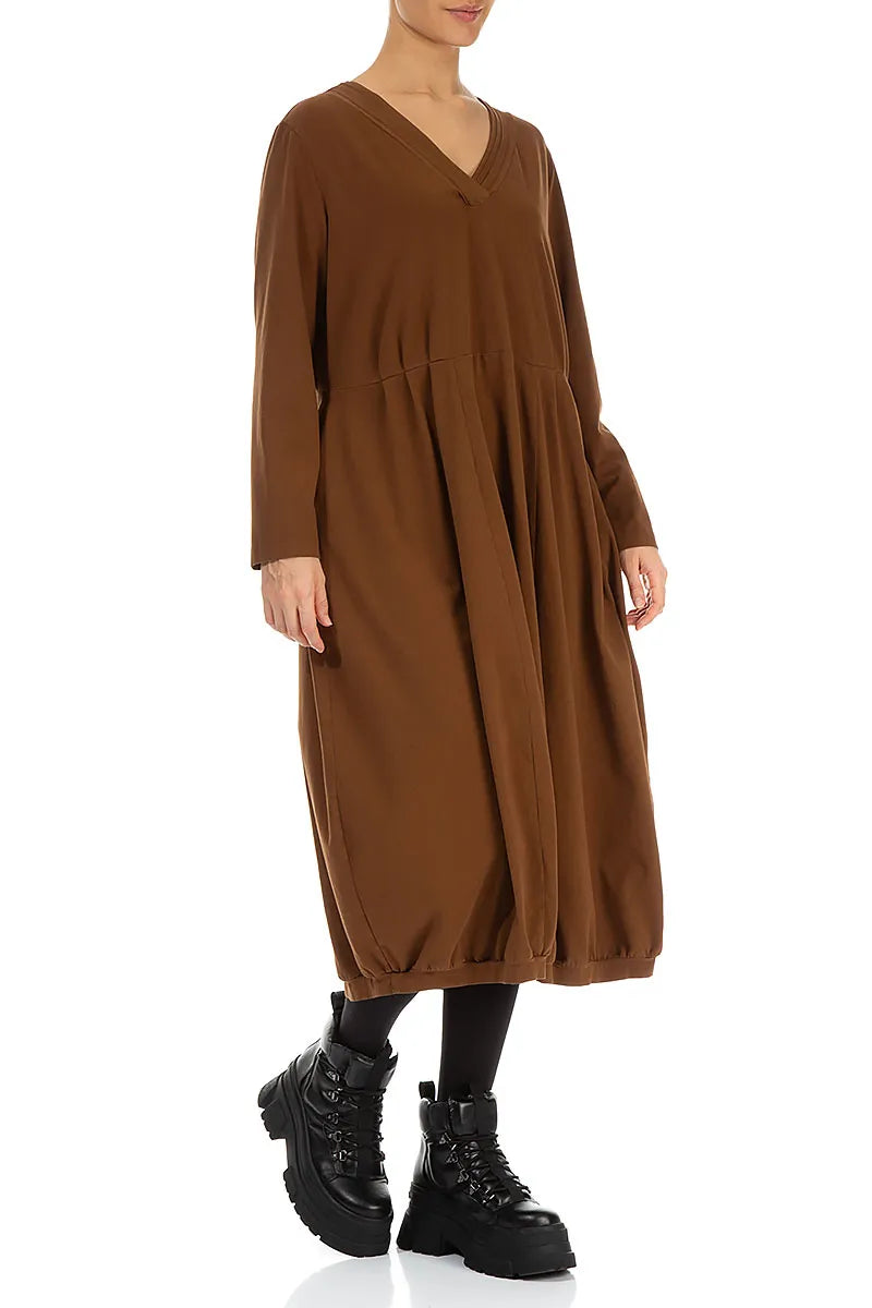 V-Neck Aged Copper Cotton Dress 3