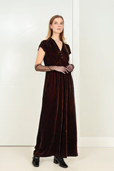 V-Neck Aged Copper Silk Velvet Jumpsuit 7