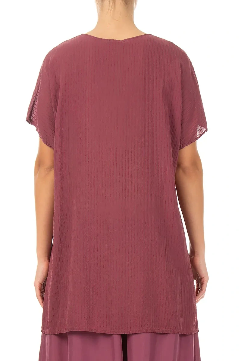 Chemisier en soie et viscose à rayures rubis antique, col en V, style antique