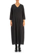 V-Neck Balloon Charcoal Linen Dress 1