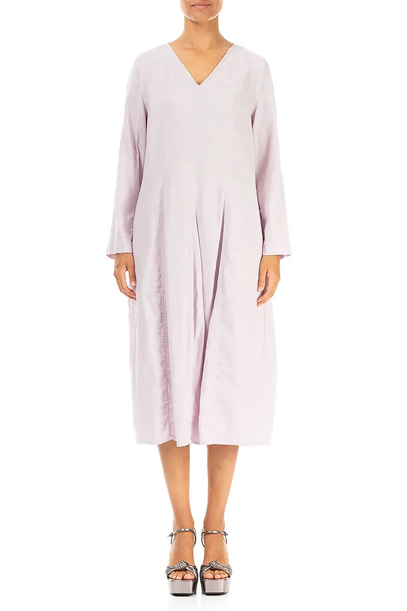 V-Neck Balloon Dotty Lilac Silk Dress 1