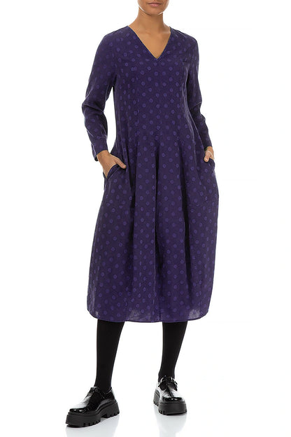 V-Neck Balloon Dotty Royal Purple Silk Dress 4