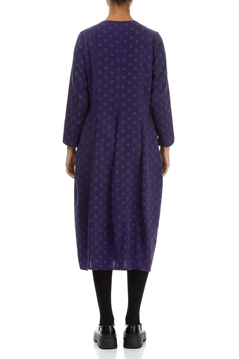 V-Neck Balloon Dotty Royal Purple Silk Dress 2