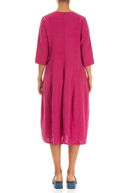 Robe en lin fuchsia col en V à manches ballon