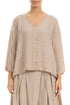 V-Neck Beige Linen Blouse 1