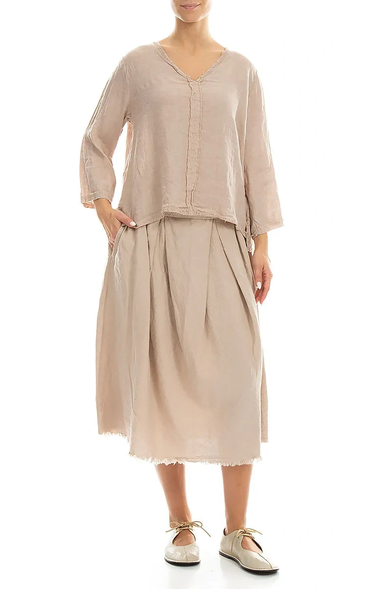 V-Neck Beige Linen Blouse 4