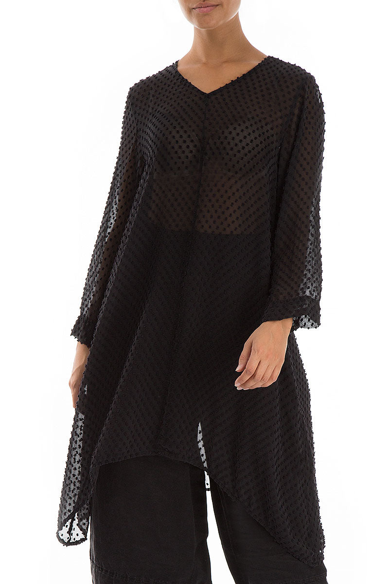 V-Neck Black Dotty Silk Tunic