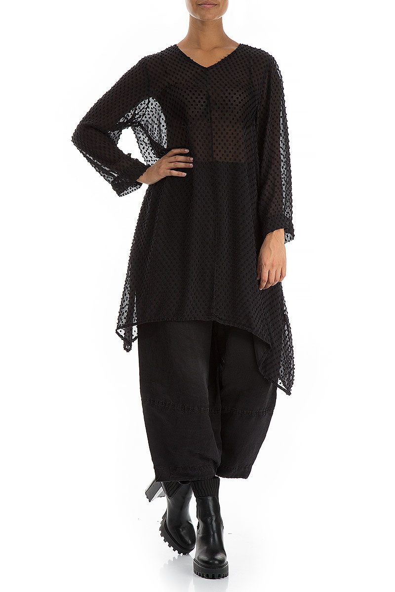 V-Neck Black Dotty Silk Tunic