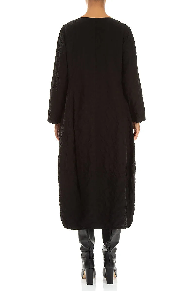 V-Neck Black Pleated Silk Bamboo Dress 2