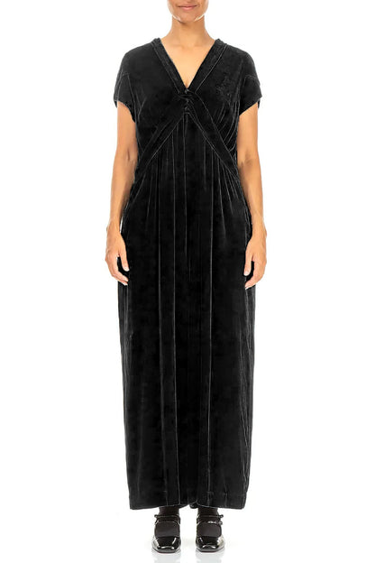 V-Neck Black Silk Velvet Jumpsuit 1