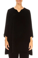 V-Neck Black Silk Velvet Tunic 1