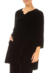 V-Neck Black Silk Velvet Tunic 3