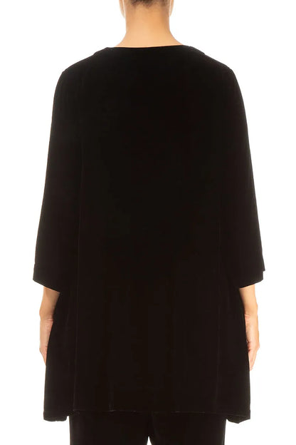 V-Neck Black Silk Velvet Tunic 2