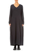 V-Neck Black Wavy Cotton Maxi Dress 1