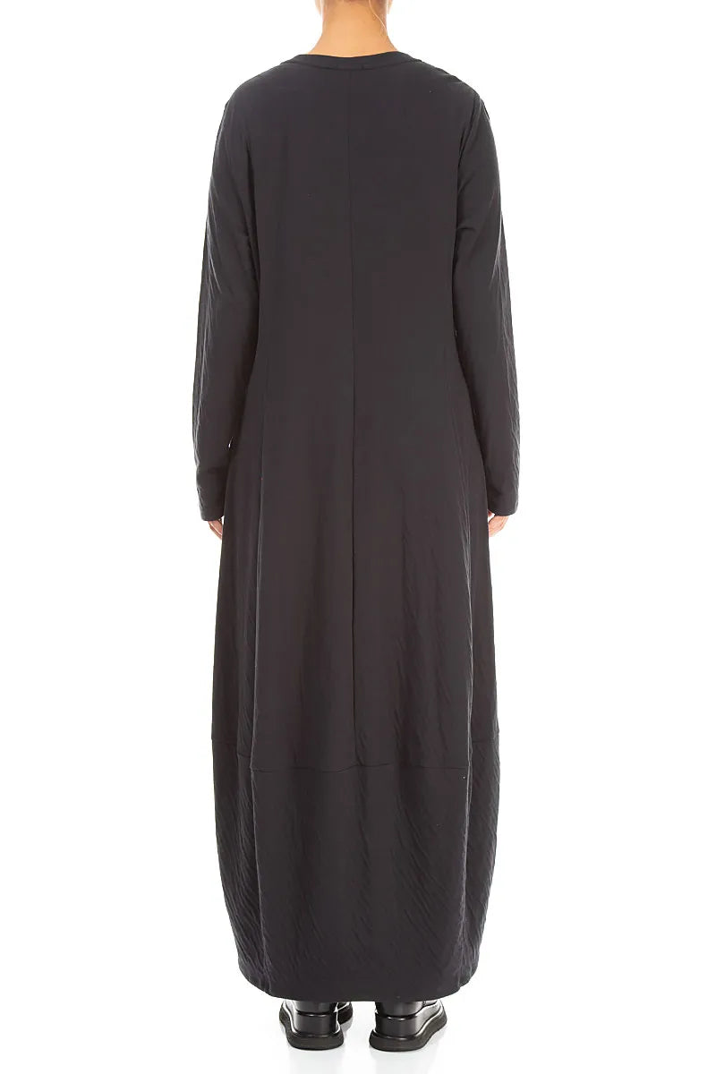 V-Neck Black Wavy Cotton Maxi Dress 2