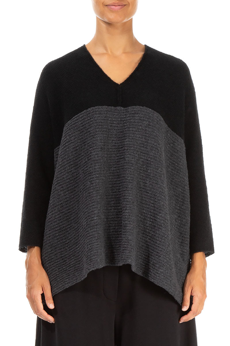 V-Neck Black &amp; Dark Grey Wool Sweater