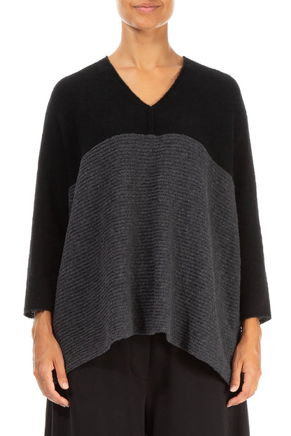 V-Neck Black &amp; Dark Grey Wool Sweater