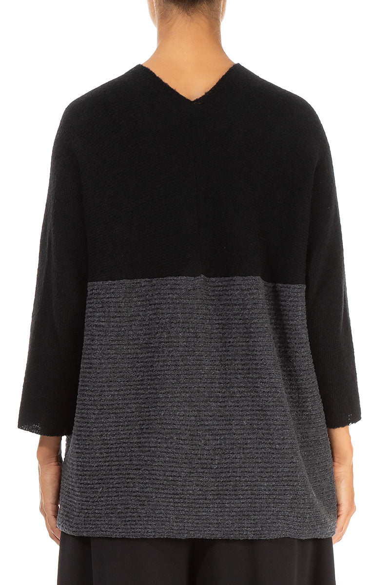 V-Neck Black &amp; Dark Grey Wool Sweater