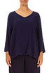 V-Neck Blue Violet Linen Viscose Blouse 1
