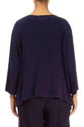 V-Neck Blue Violet Linen Viscose Blouse 2