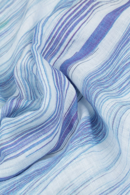 V-Neck Blue Wash Stripe Linen Jacket
