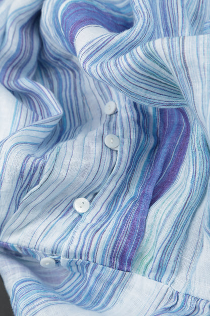 V-Neck Blue Wash Stripe Linen Jacket